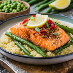 Harrisa Salmon w Couscous and Green Beans