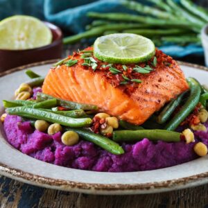Harrisa Salmon w purple Mash