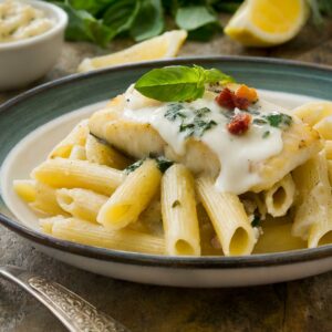 Tuscan haddock with rigatoni pasta