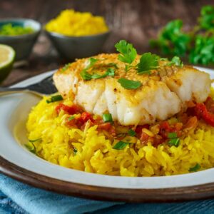 Cajun Cod over yellow rice